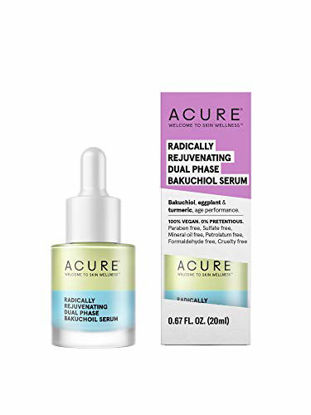 Picture of Acure Radically Rejuvenating Dual Phase Bakuchiol Serum | 100% Vegan | Provides Anti-Aging Support | Bakuchiol, Eggplant & Tumeric - Soothes, Hydrates & Anti Oxidant Rich | 0.67 Fl Ounce