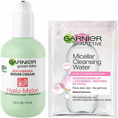 Picture of Garnier SkinActive Green Labs Hyalu-Melon Replumping Serum Cream with SPF 30 and Hyaluronic Acid + Watermelon and Trial Size Micellar Cleansing Water (In Carton) (Packaging May Vary)
