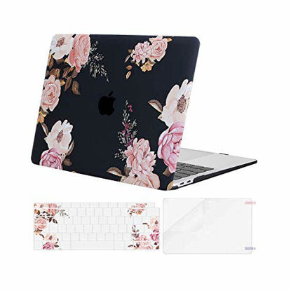 Picture of MOSISO MacBook Air 13 inch Case 2020 2019 2018 Release A2337 M1 A2179 A1932, Plastic Peony Hard Shell&Keyboard Cover&Screen Protector Only Compatible with MacBook Air 13 inch with Retina, Black