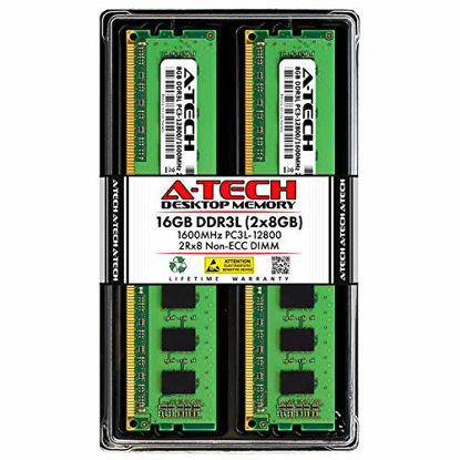 Picture of A-Tech 16GB Kit (2x8GB) DDR3 / DDR3L 1600 MHz PC3-12800 UDIMM 2Rx8 1.35V/1.5V CL11 240 PIN DIMM Non-ECC Unbuffered Desktop Computer Memory RAM Upgrade Modules