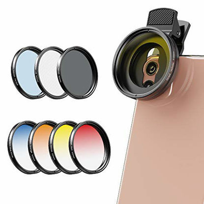 Picture of Apexel 2020 Newly Phone Camera Graduated Color Filter Accessory Kit - Adjustable Blue/Orange/Yellow/Red Color Lens, Star, CPL Filter, ND32 Filter for Camera, iPhone, Samsung, Huawei, etc