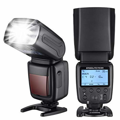 Picture of Powerextra Flash Speedlite with LCD Display, GN38 Off-Camera Zoom Flash for Canon Nikon Pentax Panasonic Olympus and Sony DSLR Camera, Digital Cameras with Standard Hot Shoe
