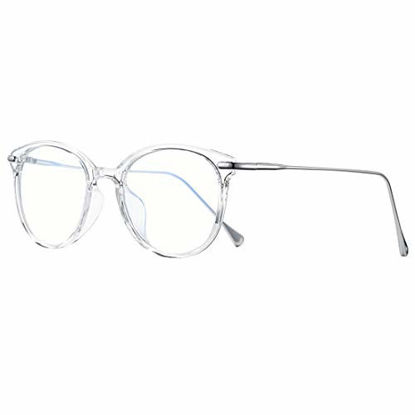 Picture of COASION Blue Light Blocking Glasses for Women Vintage Round Anti Blue Ray Computer Game Eyeglasses (Transparent/Silver)