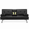 Picture of Best Choice Products Faux Leather Upholstered Modern Convertible Folding Futon Sofa Bed for Compact Living Space, Apartment, Dorm, Bonus Room w/Removable Armrests, Metal Legs, 2 Cupholders - Black