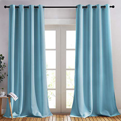 Picture of NICETOWN Living Room Blackout Curtains - Window Treatment Thermal Insulated Solid Grommet Blackout Panels/Drapes for Nursery (Teal Blue=Light Blue, Set of 2 Panels, 52 by 95 Inch)