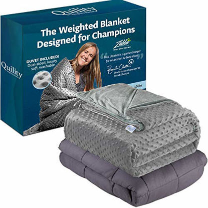 Picture of Quility Weighted Blanket for Adults - Queen Size, 60"x80", 12 lbs - Heavy Heating Blankets for Restlessness - Grey, Grey Cover