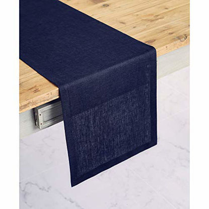 Picture of Solino Home 100% Pure Linen Table Runner - 14 x 90 Inch Athena, Handcrafted from European Flax, Natural Fabric Runner - Navy