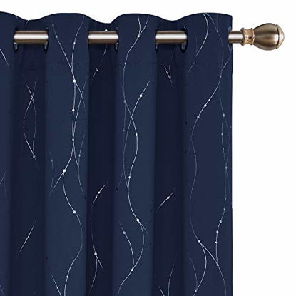 Picture of Deconovo Blackout Curtains Grommet Top Drapes Wave Line and Dots Printed Bedroom Blackout Curtains for Living Room 52 x 84 Inch Navy Blue 2 Panels