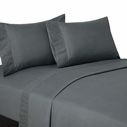Picture of Bedsure King Sheet Sets Grey - Soft 1800 Bedding Microfiber Sheets for King Size Bed - Wrinkle, Fade, Stain Resistant - 4 Pieces