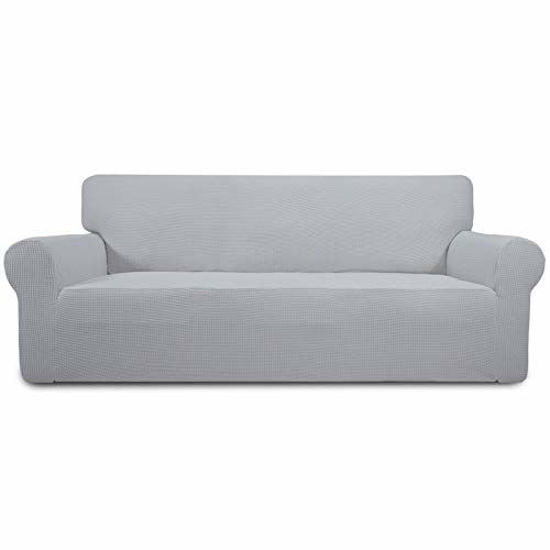 Picture of Easy-Going Stretch Oversized Sofa Slipcover 1-Piece Couch Sofa Cover Furniture Protector Soft with Elastic Bottom for Kids, Spandex Jacquard Fabric Small Checks(X Large,Silver Gray)