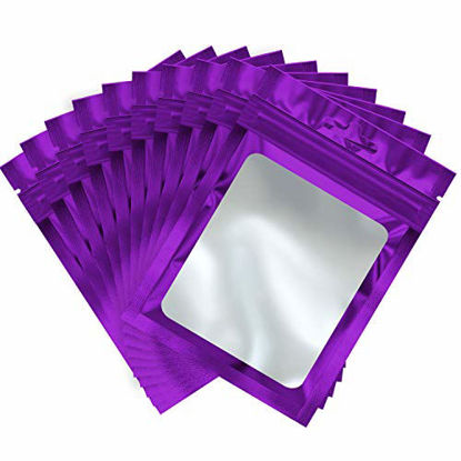Picture of 100 Pieces Resealable Mylar Ziplock Food Storage Bags with Clear Window Coffee Beans Packaging Pouch for Food Self Sealing Storage Supplies (Purple, 3 x 4.7 Inch)