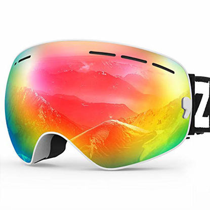 Picture of ZIONOR X Ski Snowboard Snow Goggles OTG Design for Men Women with Spherical Detachable Lens UV Protection Anti-fog (VLT 21% White Frame Grey Revo Red Lens)