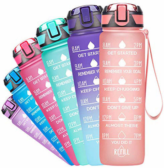 Picture of Fidus 32oz Leakproof Tritran BPA Free Water Bottle with Motivational Time Marker to Ensure You Drink Enough Water Daily for Fitness, Gym and Outdoor Sports