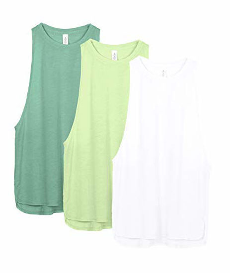 Picture of icyzone Workout Tank Tops for Women - Running Muscle Tank Sport Exercise Gym Yoga Tops Athletic Shirts(Pack of 3)(M, White/Green/Pistachio Green)
