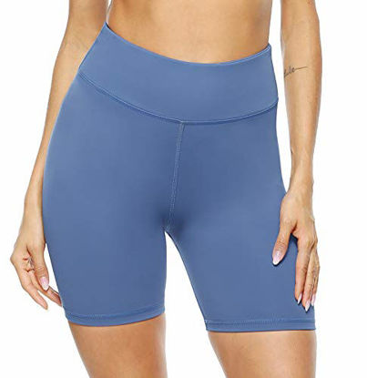 Picture of Persit Yoga Shorts for Women Spandex High Wasited Running Athletic Bike Workout Leggings Tight Fitness Gym Shorts with Pockets - Blue - M