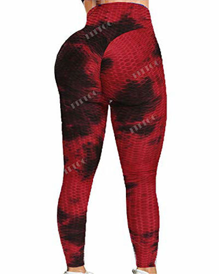 FITTOO Women's High Waist Yoga Pants Tummy Control Scrunched Booty Leggings  Workout Running Butt Lift Bubble Textured Tights Dyed Wine Red Medium