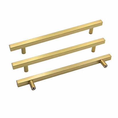 Picture of goldenwarm Brushed Brass Cabinet Hardware Gold Bar Drawer Pulls - LS1212GD224 Square Gold Handles for Dresser Drawer Handles Brass Cabinet Knobs 8-4/5in Hole Cneters 15 Pack
