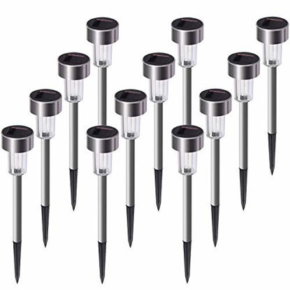 Picture of Solar Lights Outdoor, 12Pack Stainless Steel Outdoor Solar Lights - Waterproof, LED Landscape Lighting Solar Powered Outdoor Lights Solar Garden Lights for Pathway Walkway Patio Yard & Lawn-Cool White