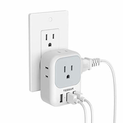 Picture of Multi Plug Outlet Extender with USB, TESSAN Electrical 4 Outlet Box Splitter with 3 USB Wall Charger, Multiple Power Outlet Expander for Cruise Dorm Essentials, Home, Office