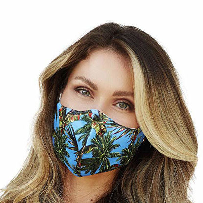 Picture of Washable Face Mask with Adjustable Ear Loops & Nose Wire - 3 Layers, 100% Cotton Inner Layer - Cloth Reusable Face Protection with Filter Pocket - (Hawaian Tropical)