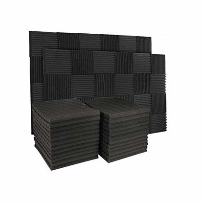 Picture of 50 Pack Acoustic Panels Soundproof Studio Foam for Walls Sound Absorbing Panels Sound Insulation Panels Wedge for Home Studio Ceiling, 1" X 12" X 12", Black (50PCS Black)