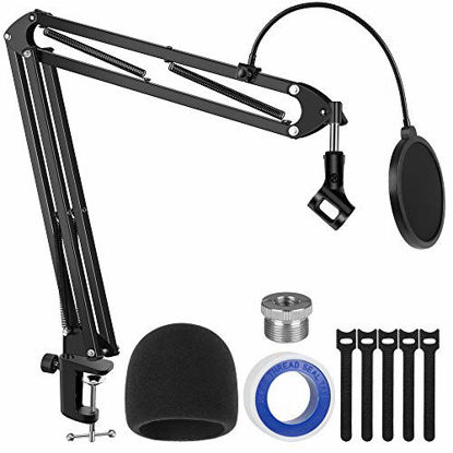 Picture of InnoGear Microphone Stand, Upgraded Mic Stand Max Load 4.0 lb Boom Scissor Arm Stand with Windscreen, Pop Filter, 3/8" to 5/8" Screw Adapter, Mic Clip and Cable Ties for Blue Yeti and Other Mic