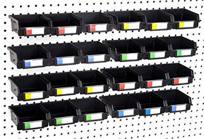 Picture of Pegboard Bins - 24 Pack Black - Hooks to Any Peg Board - Organize Hardware, Accessories, Attachments, Workbench, Garage Storage, Craft Room, Tool Shed, Hobby Supplies, Small Parts