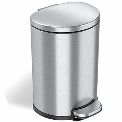 Picture of iTouchless SoftStep 2 Gallon Small Semi-Round Bathroom Step Trash Can with Removable Inner Bucket and AbsorbX Odor Filter, Stainless Steel, 7 Liter Pedal Garbage Bin for Bedroom, Office Cubicle