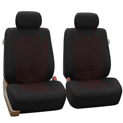 Picture of FH Group FB066RED102 Red Fabric Cloth Seat Cover Front with Ornate Diamond Stitching, Set of 2 (Airbag Compatible), red Stitching