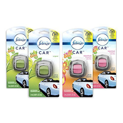 Picture of Febreze Car Air Freshener Vent Clips, 2 Gain Original and 2 Gain Island Fresh Scents, Odor Eliminator, 4 Count