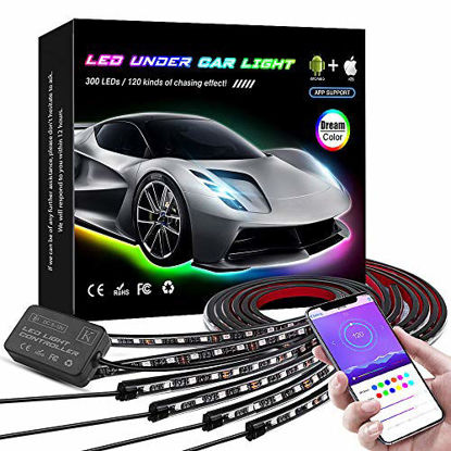 Picture of KORJO Car Underglow Lights, 6 Pcs Bluetooth Led Strip Lights with Dream Color Chasing, APP Control 12V 300 LEDs Underbody Lights, Waterproof Underglow Led Light Kit for Cars, Trucks, Boats