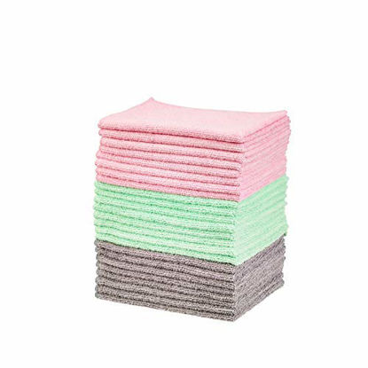 Picture of Amazon Basics Green, Gray and Pink Microfiber Cleaning Cloth, 24-Pack