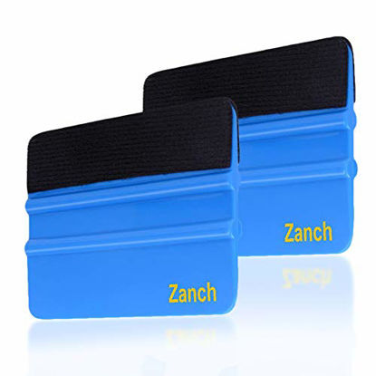 Picture of Zanch Blue Felt Squeegee Window Tint Vinyl Squeegee Tools Craft Decal Sticker Application Tool 4 Inch Plastic Squeegee Card Scraper for Car Film Wrap Wallpaper Install with Black Fabric Felt Edge 2Pcs