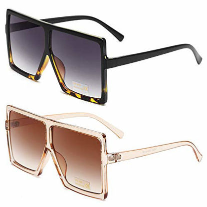 Picture of GRFISIA Square Oversized Sunglasses for Women Men Flat Top Fashion Shades (2 PCS- leopard- orange, 2.56)
