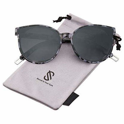 Picture of SOJOS Fashion Round Sunglasses for Women Men Oversized Vintage Shades SJ2057 with Black Marble Frame/Grey Lens