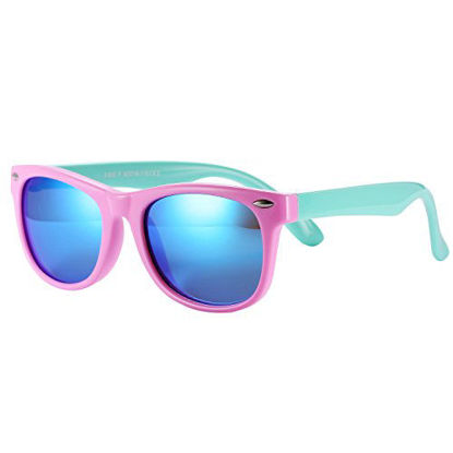 Picture of Pro Acme TPEE Rubber Flexible Kids Polarized Sunglasses for Baby and Children Age 3 -10 (Pink Frame/Blue Mirrored Lens/48)
