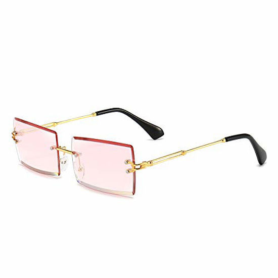 Picture of Dollger Rimless Rectangle Sunglasses for Women Fashion Frameless Square Glasses for Men Ultralight UV400 Eyewear Unisex Pink