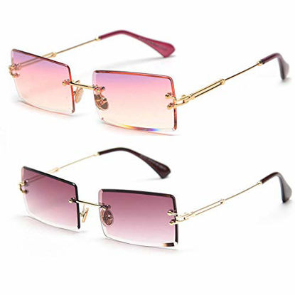 Picture of MINCL/Fashion Small Rectangle Sunglasses Women Ultralight Candy Color Rimless Ocean Sun Glasses (purple pink&purple brown)