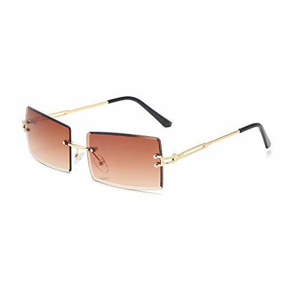 Picture of Dollger Rimless Rectangle Sunglasses Glasses For Women Men Frameless Trendy rimless glasses Retro 90s Sunglasses DARK TEA
