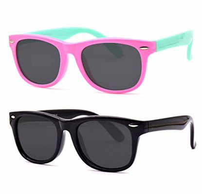 Picture of JUSLINK Toddler Kids Sunglasses,Rubber Flexible Polarized Kids Sunglasses for Girls and Boys Age 2 to 10 (Black+Pink-green)