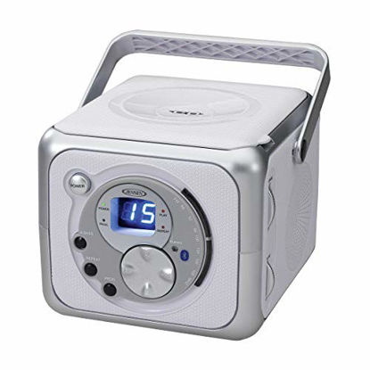 Picture of Jensen FM Stereo CD555 Bluetooth Boombox, Silver, 7.00 x 9.75 x 6.00 inches