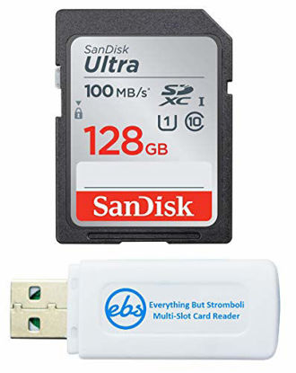Picture of SanDisk 128GB SDXC SD Ultra Memory Card Works with Canon EOS Rebel T7, Rebel T6, 77D Digital Camera Class 10 (SDSDUNR-128G-GN6IN) Bundle with (1) Everything But Stromboli Combo Card Reader