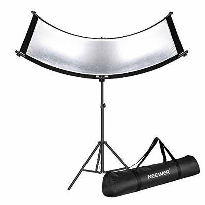 Picture of Neewer Clamshell Light Reflector with Carry Bag and 2M Light Stand, 66x24 Inch Arclight Curved Eyelighter Lighting Reflector for Portrait, Studio and Photography, Black/White/Gold/Silver