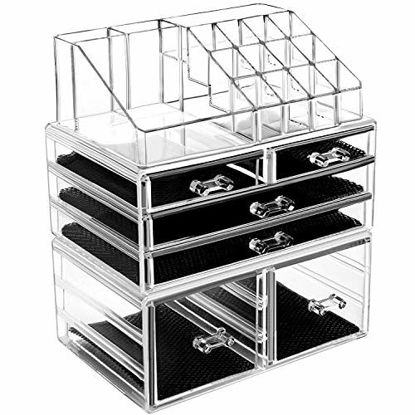 Picture of HBlife Makeup Organizer 3 Pieces Acrylic Cosmetic Storage Drawers and Jewelry Display Box, Clear