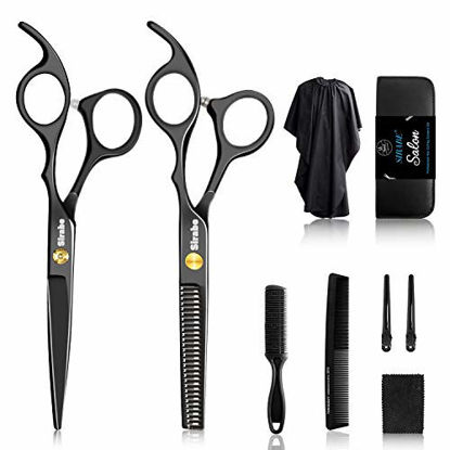 Picture of Sirabe 10 Pcs Hair Cutting Scissors Set, Professional Haircut Scissors Kit with Cutting Scissors,Thinning Scissors, Comb,Cape, Clips, Black Hairdressing Shears Set for Barber, Salon, Home