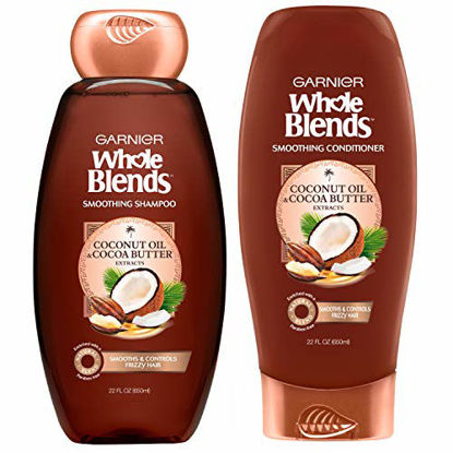 Picture of Garnier Hair Care Whole Blends Smoothing Coconut Oil and Cocoa Butter Extracts Shampoo and Conditioner, For Frizzy Hair, 22 Fl Oz, 1 Kit