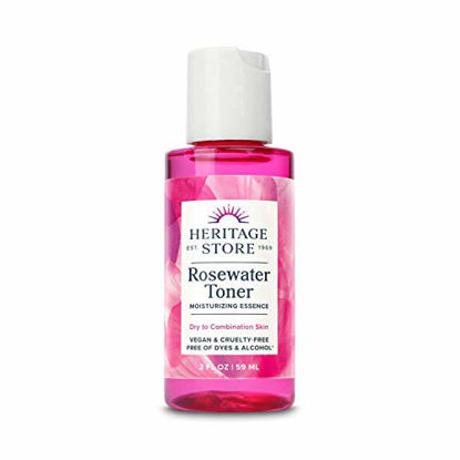 Picture of Heritage Store Rosewater Facial Toner w/Hyaluronic Acid | Tones, Refines Pores, Smooths Skin | Alcohol Free, Vegan (2 oz)
