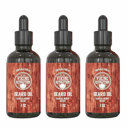 Picture of Beard Oil Conditioner - All Natural Sandalwood Scent with Organic Argan & Jojoba Oils - Softens & Strengthens Beards and Mustaches for Men (Sandalwood, 3 Pack)