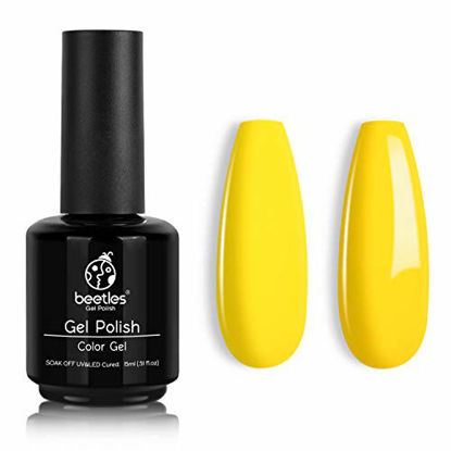 Picture of Beetles Gel Polish, 15ml Canary Yellow Color Gel Polish Soak Off LED Nail Lamp Gel Polish Nail Art DIY Home Manicure Salon Gel 0.5OZ