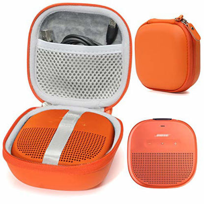 Picture of Bright Orange Protective Case for Bose SoundLink Micro Bluetooth Speaker, Best Color and Shape Matching, Featured Secure and Easy Pulling Out Strap Design, Mesh Pocket for Cable and accessorie